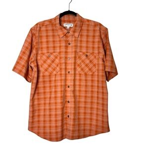 ORVIS Men’s Tech Shirt Size Large Orange Woven Outdoor Hiking Fishing UPF 30+